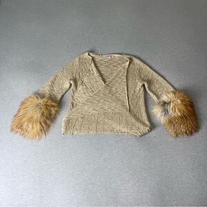 Calypso St. Barth Women's Faux Fur Open-Front Knit Poncho Cloak Sweater